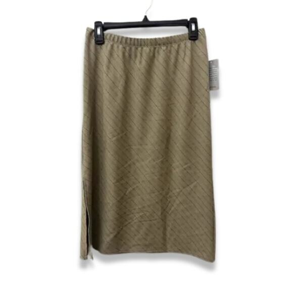 Forgotten Grace Pull-On Skirt Midi Side Slit Pinstripe Tan Black Women's M NWOT - Picture 1 of 8